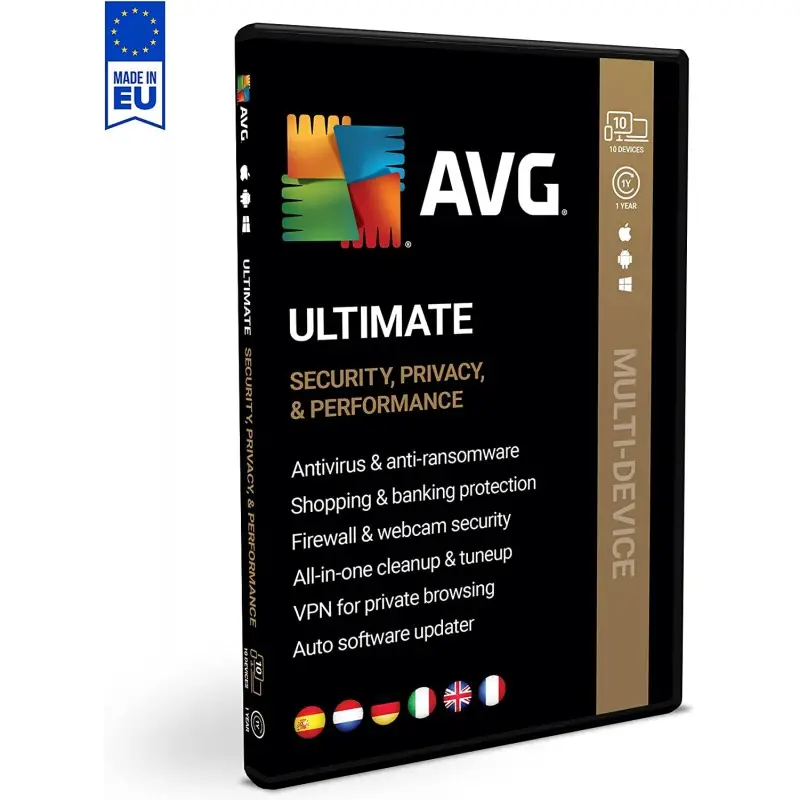 ✔️📲 AVG Ultimate 10 Dispositivos 1 Año (Internet Security + VPN + TuneUp) Descarga Digital