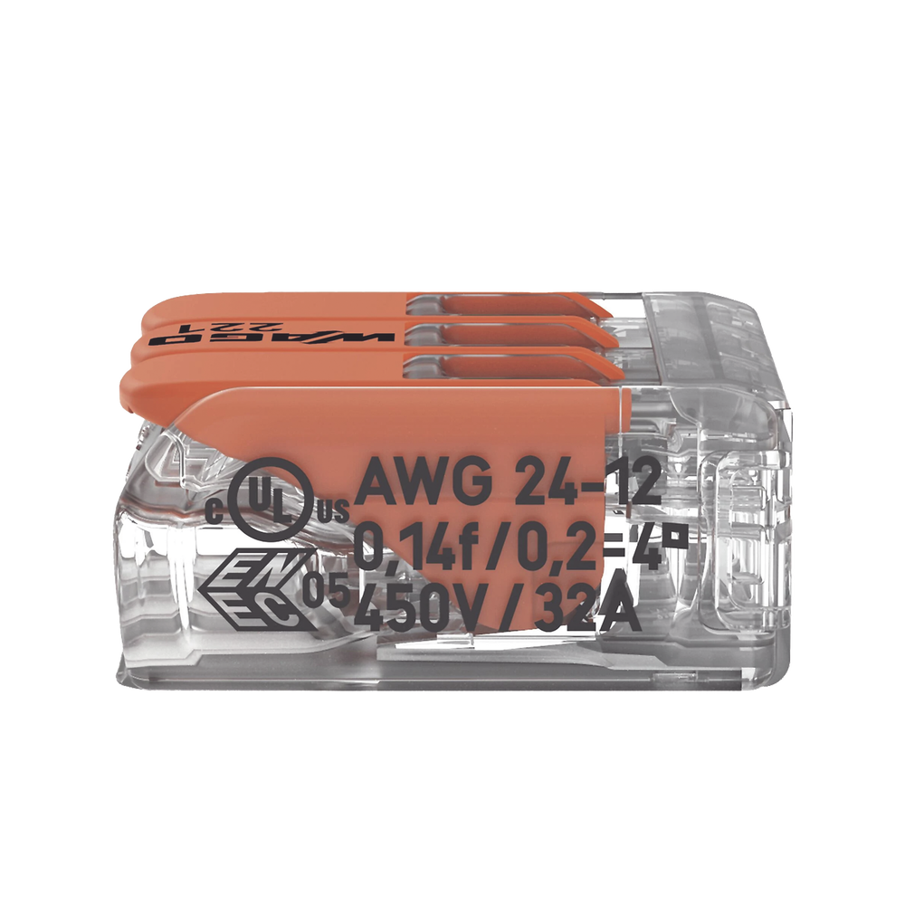 Borne de Conexión con Palancas / 3 Conductores / Carcasa Transparente / Tecnología CAGE CLAMP® / 4 mm² (12 AWG) / 450V 32A / T85 - Image 2