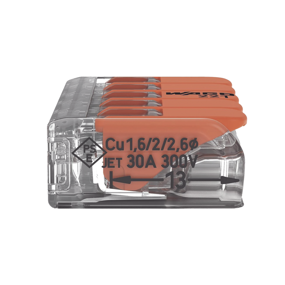 Conector Eléctrico / Borna de Conexión con Palancas / 5 Puntos / 6 mm² Máximo / 30A 450V / Transparente / CAGE CLAMP® / UL-ENEC-CB - Image 2