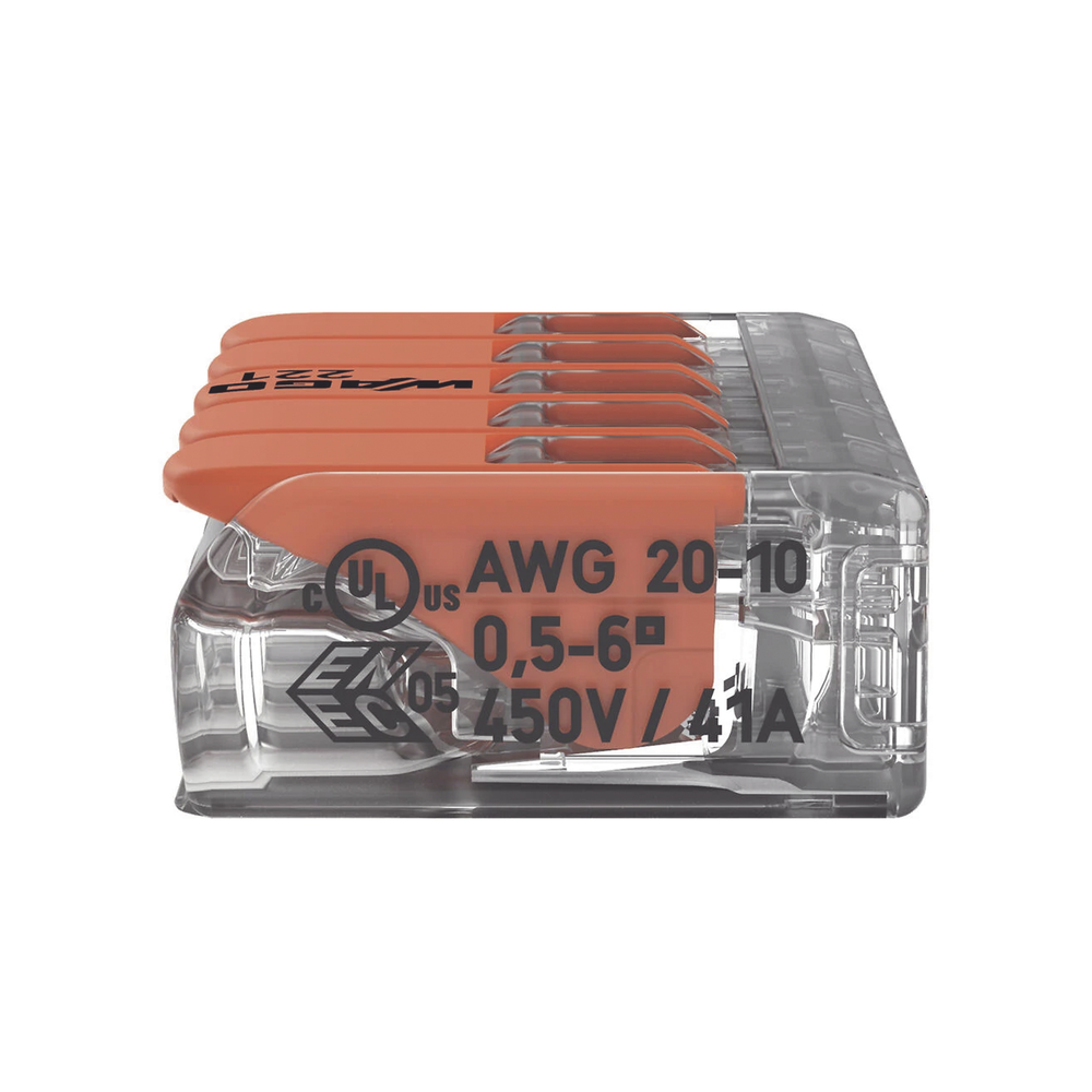 Conector Eléctrico / Borna de Conexión con Palancas / 5 Puntos / 6 mm² Máximo / 30A 450V / Transparente / CAGE CLAMP® / UL-ENEC-CB - Image 4
