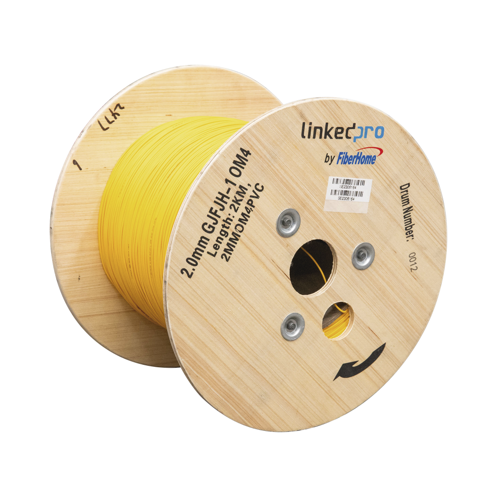 Fibra Óptica Multimodo OM4, 2 mm, Simplex, Tight Buffer, 900 micras, Color Amarillo