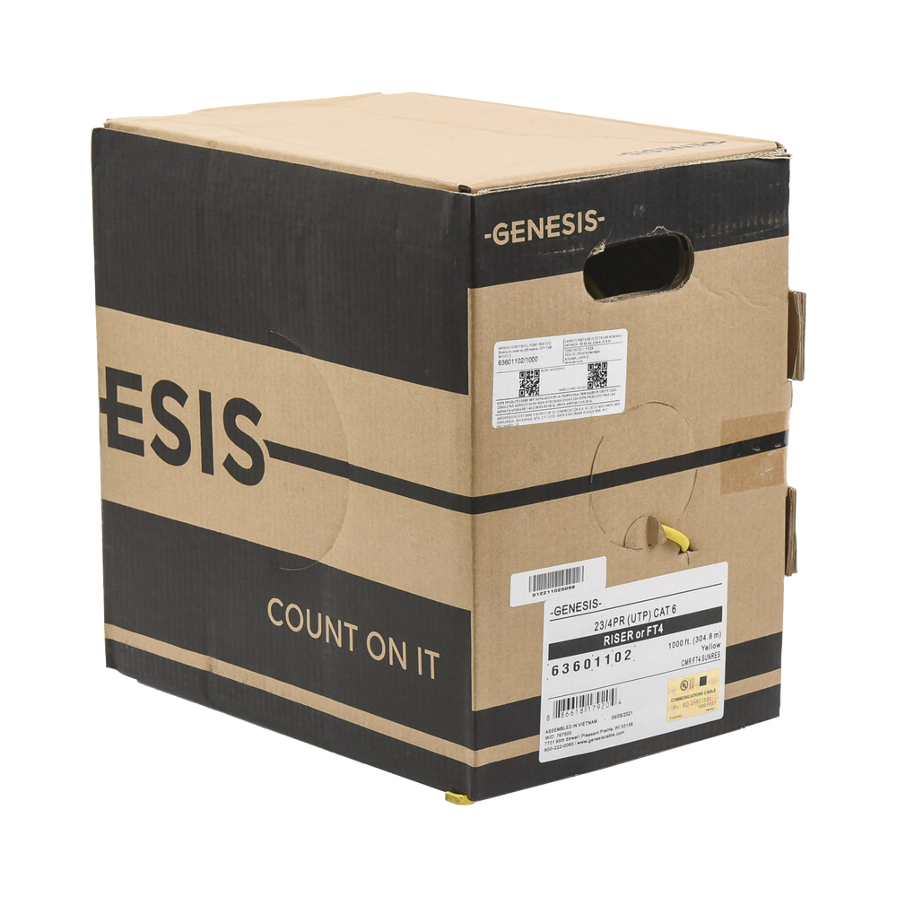 Bobina de Cable de 305 Metros (1000 Pies) UTP Cat6 Riser / Color Amarillo / UL, CMR, Probado a 350 Mhz / Para Aplicaciones de CCTV, Redes de Datos, IP Megapixel, Control RS485 - Imagen 2