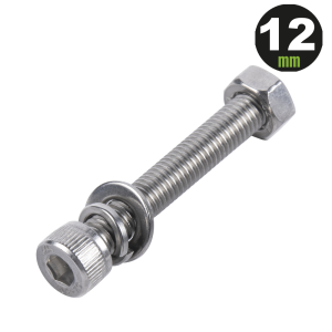 1 Tornillo Allen Milimétrico de Acero Inoxidable  M8-1.25 x 12/ Con 1 Tuerca, 1 Arandela de Presión y 1 Plana / Para Montajes de Módulos Foto Voltaicos .