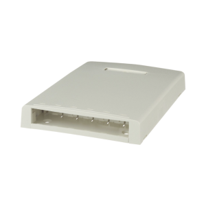 Caja de Montaje en Superficie, con Accesorio para Resguardo de Fibra ?ptica, para 6 M?dulos Mini-Com, Color Blanco Mate