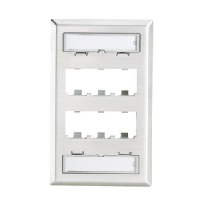 Placa de Pared Vertical, de Acero Inoxidable, Salida Para 6 Puertos Mini-Com, Con Espacios Para Etiquetas
