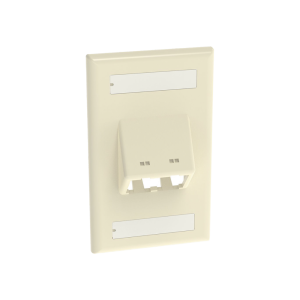 Placa de Pared Vertical Cl?sica, Salida Para 2 Puertos Mini-Com Inclinados, Con Espacios Para Etiquetas, Color Marfil