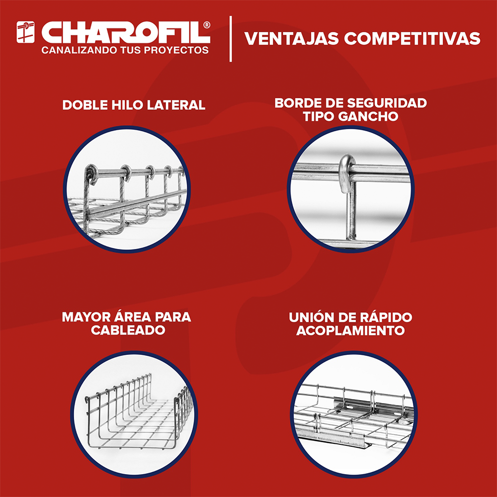 Charola Tipo Malla 54/50 mm, Acabado Electro Zinc, Hasta 43 Cables Cat6, Tramo de 3 Metros - Image 4