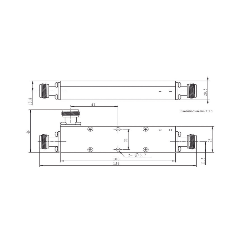 Acoplador direccional 5dB 694-2700 50W tipo N - Imagen 2
