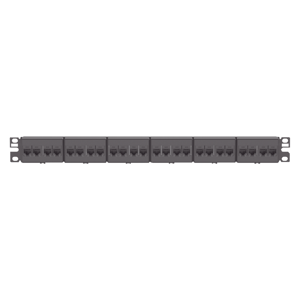 Panel de Parcheo con 24 Acopladores Mini-Com, Plano, Categor?a 6, de 1 UR, Color Negro