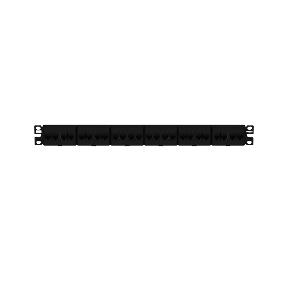 Panel de Parcheo con 24 Acopladores Mini-Com, Plano, Categor?a 6A, de 1 UR, Color Negro