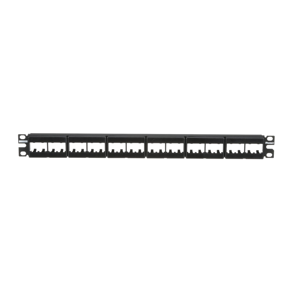 Panel de Parcheo Modular Mini-Com (Sin Conectores), Plano, Sin Blindaje, Con Etiqueta y Cubierta, de 24 Puertos, 1UR