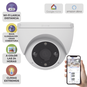 Domo IP 3 Megapíxel (2K) / Wi-Fi / Sirena y Estrobo /Audio de Dos Vías / Detección Humana y Vehiculo / Notificación Push / Audios Personalizables / Ranura Para Memoria hasta 512GB / Uso en Exterior IP67