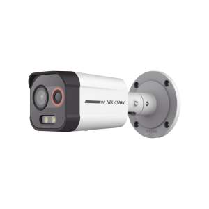 Cámara Bala IP Térmica y Óptica Biespectral / Detección Térmica de Incendios y Humos / Medición de Temperaturas / Alcance hasta 20.3 m / Térmica 96 x 72 / Óptica 4 MP ColorVu / IP67 / Audio y Alarma