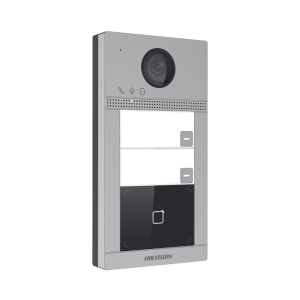 Videoportero IP 2 Megapixel / Llamada y Apertura Remota desde App Hik-Connect (requiere monitor) / PoE / Exterior IP65 + Antivandalico IK08 / 2 Departamentos / Apertura con Tarjeta / Soporta 2 Puertas y hasta 6 Monitores