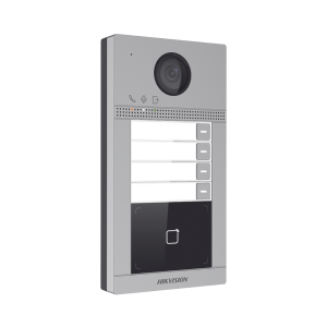 Videoportero IP 2 Megapixel / Llamada y Apertura Remota desde App Hik-Connect (Requiere monitor )/ PoE / Exterior IP65 + Antivandalico IK08 / 4 Departamento / Apertura con Tarjeta / Soporta 2 Puertas y hasta 6 Monitores