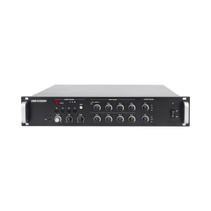 Amplificador de audio | 2 zonas de 250W | 100V/70V | Calendarización de eventos | Biblioteca de Materiales de Audio | Entrada de Alarma | Hik-connect /Hikcentral profesional