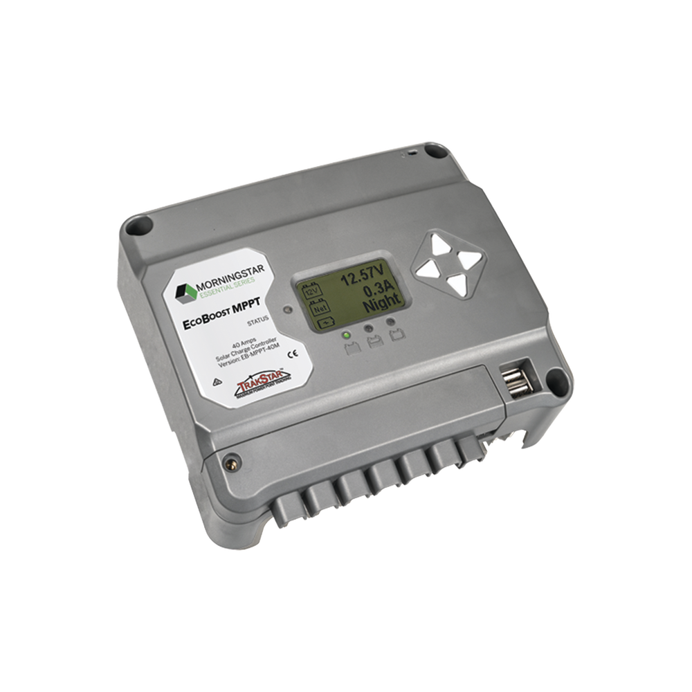 Controlador de Carga Solar MPPT EcoBoost 40 A / Pantalla LCD / 12V y 24V / 2 Puertos USB 3A / Control de Iluminaci?n