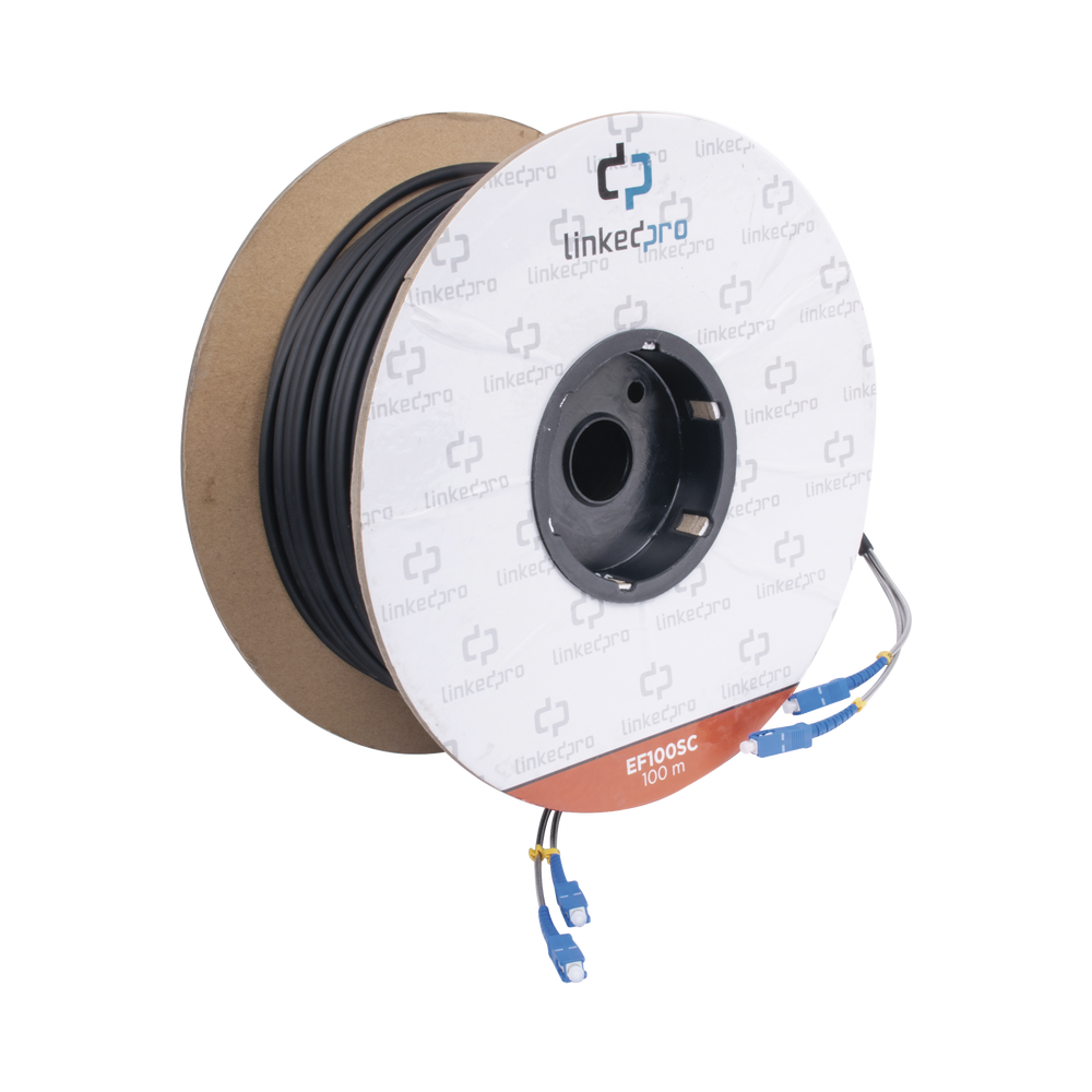 Carrete de Fibra ?ptica Monomodo con Conectores SC-SC Duplex, Reforzada con Kevlar, de 100 Metros (328.08 Pies)