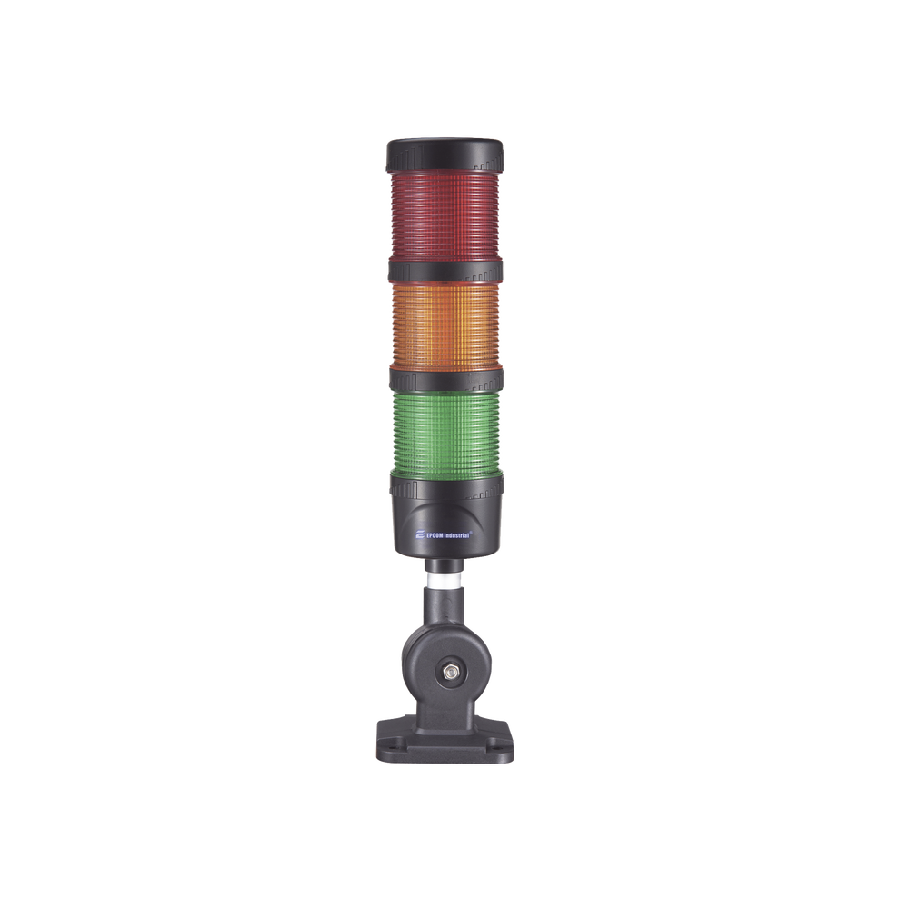 Torre LED Indicadora de estado de 3 niveles color Rojo, Ámbar y Verde, con Buzzer integrado a 85 dB, a 110-240 VCA con Montaje incluido de 60 mm de diámetro