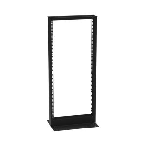 Rack de 2 Postes (Doble Perforación), Estándar 19", 24 Unidades, Fabricado en Acero, Base "L" para Anclar a Piso.
