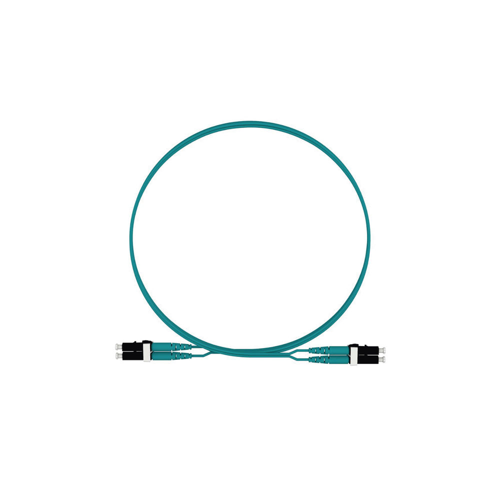 Jumper de Fibra Optica Multimodo 50/125 OM4, LC-LC Duplex, LSZH, Color Aqua, 2 Metros (6.56 Pies)