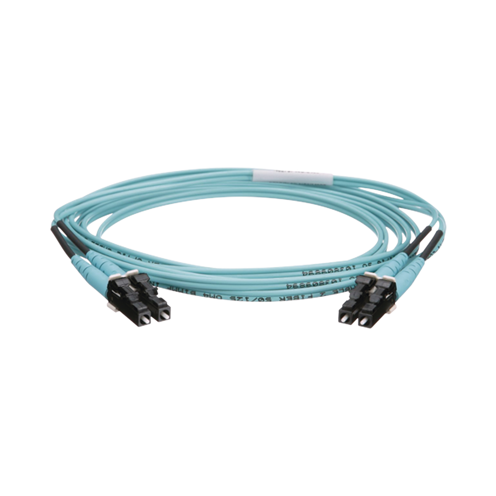 Jumper de Fibra Optica Multimodo 50/125 OM4, LC-LC Duplex, OFNR (Riser), Color Aqua, 2 Metros (6.56 Pies)