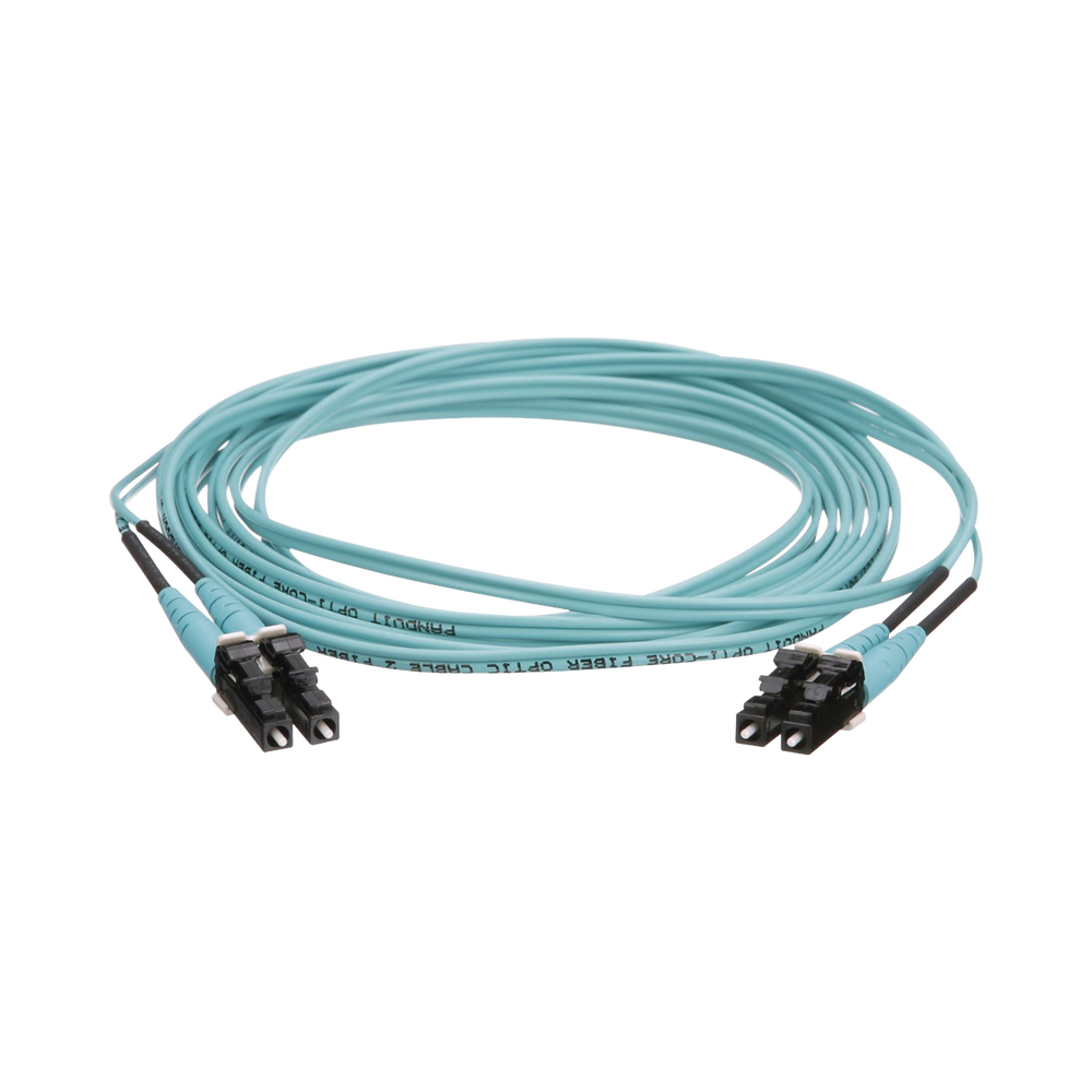 Jumper de Fibra Optica Multimodo 50/125 OM4, LC-LC Duplex, OFNR (Riser), Color Aqua, 3 Metros (9.84 Pies)