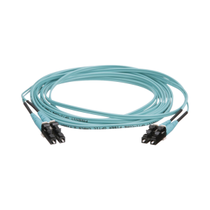 Jumper de Fibra Optica Multimodo 50/125 OM4, LC-LC Duplex, OFNR (Riser), Color Aqua, 10 Metros (32.81 Pies)