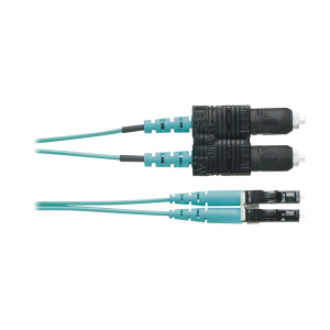 Jumper de Fibra Optica Multimodo 50/125 OM4, LC-SC Duplex, OFNR (Riser), Color Aqua, 3 Metros (9.84 Pies)
