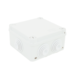 Caja Estanca de PVC Para Derivación y Conexión, 6 Entradas, Tapa con Tornillo de 1/4" de Vuelta, 100x100x50 mm (Área Interna), Uso Exterior IP55, Material que no Propaga el Fuego y Libre de Hálogenos