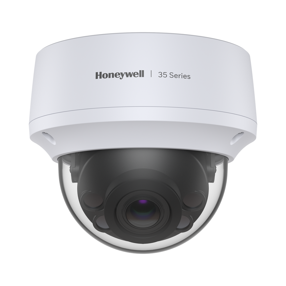 Domo IP 8 Megapíxel / Lente Mot. 2.7 a 13.5 mm / 50 mts IR / Ultra Baja Iluminación / NDAA / ONVIF / IP67 / IK10 / IA (Filtro de Humanos y Vehiculos) / Merodeo / Conteo de Personas / PoE / Audio y Alarmas I/O / Serie 35 / Honeywell Securit