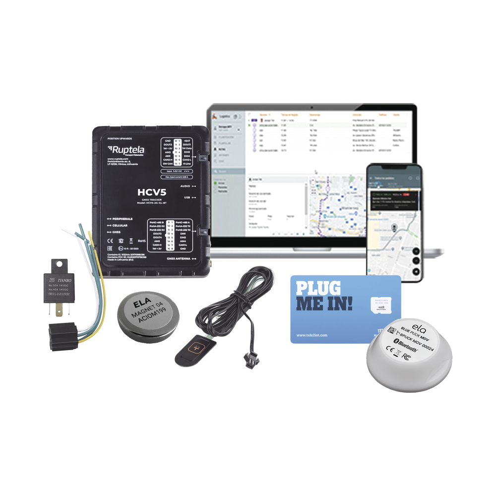 Kit de Localizador 4G LTE / Incluye MICROSIM30M2M + datos por 1 mes + 1 EPCOMGPSMENSUAL + 12RELAY + Botón SOS + BLUEPUCKRHT