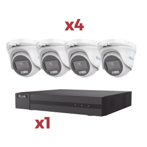 [Kit] DVR 4 Canales TurboHD + 1 Canal IP / 2 Megapixel (1080pLite) / AcuSense Lite / Audio por coaxitron / 1 Bahia de disco duro / 4 Cámaras Metalicas / 2 Megapixel tipo turret / ColorVu Lite + Microfono Integrado