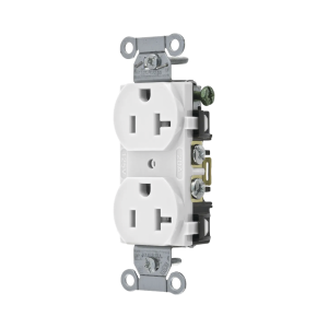 Contacto Dúplex 20 A, 125 V,  2 Polos, 3 Hilos, Cableado Posterior y  Lateral, Color Blanco (Nema 5-20R).