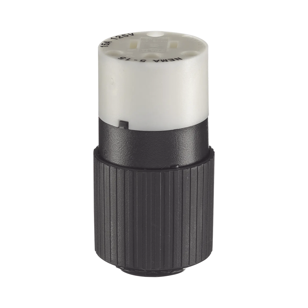 Conector de 15 A 125 V CA/ 2 Polos 3 Hilos/ Grado Industrial/ Color Blanco y Negro/ NEMA 5-15R.