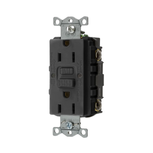 Contacto de Auto-verificación GFCI con Interruptor de Falla a Tierra de 15 A 125 V 2 Polos, 3 Hilos Color Negro (Nema 5-15R), Grado Comercial.