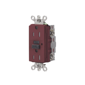 Contacto de Auto-verificación GFCI de 15 A 125 V 2 Polos/  Resistente a Manipulaciones y Intemperie / Color Rojo / Nema 5-15R / Grado Industrial.