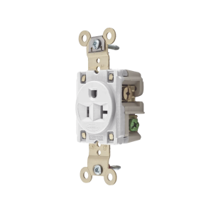 Contacto Sencillo / 20 A 125 V / 2 Polos 3 Hilos / Nema 5-20R / Color Blanco / Grado Industrial.