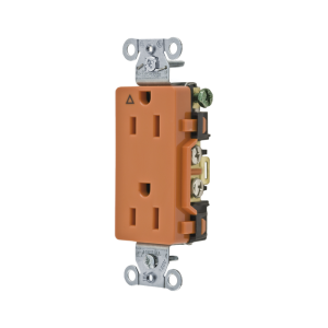 Contacto Dúplex Conexión a Tierra Aislada/ 15A 125V/ 2 polos 3 Hilos/ Nema 5-15R /Grado Comercial Decorativo/ Color Naranja.