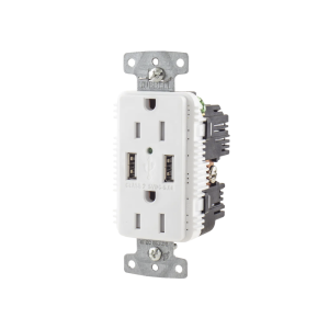Contacto Dúplex con 2 Puertos USB, 15A 125V, 2 Polos, 3 Hilos, Color Blanco.