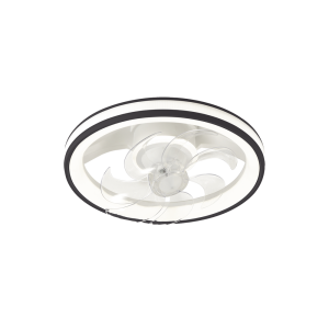 Ventilador de Techo con Luminario LED de 110 V CA 50/60 Hz / 88 W /4500 Lm / 6500 - 4 000 - 2 700 K /3 Tonos de Luz / 501 mm / 6 Velocidades / Dimeable / Color Blanco y Negro.