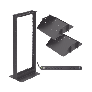 Kit de Rack Estándar 19", 24 UR con 2 Charolas y PDU (8 tomas). Ideal para UPS y Servidores tipo Torre.