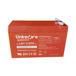 Batería 12 V / 7.5 Ah / UL / Tecnología AGM / Vida útil promedio de 5 años / Retardante a la Flama / Para equipo electrónico, Alarmas de Intrusión / Incendio/ Control de acceso / Video Vigilancia / Incluye adaptad
