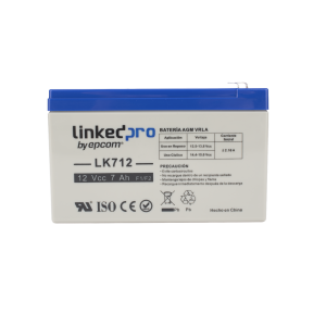 Batería 12 V / 7 Ah / UL / Tecnología AGM / Vida útil promedio 5 años / Uso en equipo electrónico, Alarmas de Intrusión / Incendio / Control de acceso / Video Vigilancia / Terminales F1 ( Incluye adaptador F2 )