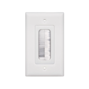 Placa de Pared Pasa Cable, Tipo Cepillo, de 1 Puerto, con Cerdas Antipolvo, Color Blanco