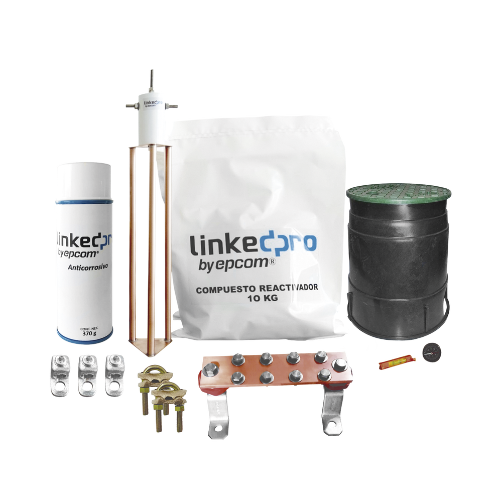 Kit Puesta a Tierra 30A / Electrodo Cobre Electrol?tico / Dise?o Delta / Filtro Equipotencial / Compuesto 12 kg / Barra Uni?n + Conectores + Registro
