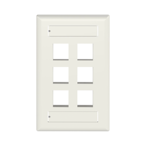 Placa de Pared Vertical, Salida Para 6 Puertos Keystone, Con Espacios Para Etiquetas, Color Blanco Mate