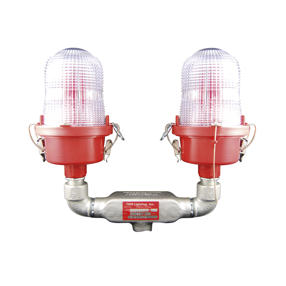 Lámpara de Obstrucción Roja Certificada/ Luz Fija Tipo L-810 Doble LED/ 120 - 240 Vca/ Luz Infraroja
