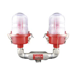 Luz de Obstáculo Doble Baja Intensidad FAA Tipo L-810 / LED Rojo e Infrarrojo / 120-240 VAC / Intensidad Efectiva 32.5 CD / IR 4mW/sr @ 850nm / Base Valox / Lente Acrílico Fresnel / Protección Corrosión