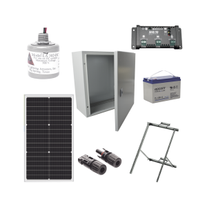 Kit Solar de 12 Vcc para alimentar energizador de cerca electrificada. Instalación de panel en poste.